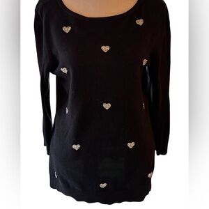 Elle Long Sleeved Sweater Embellished With Adorable 1” Faux Crystal Hear…